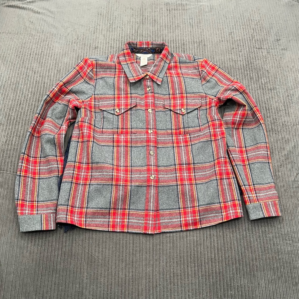 Sundance Lace‎ Back Flannel Size 10 Red Blue Outdoors Casual Women.